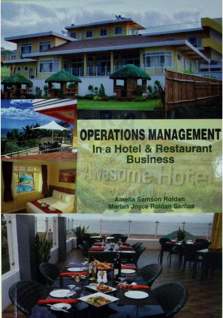 Operations management in a hotel & restaurant business by Roldan et al. 2020